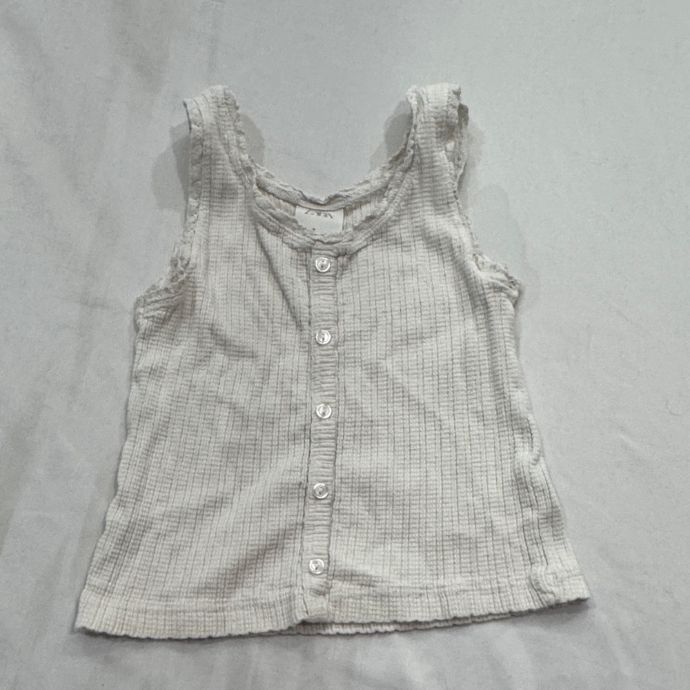 Zara Kids Cream Sleeveless Button-Down Shirt